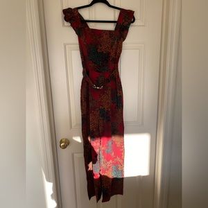 Red floral romper with belt